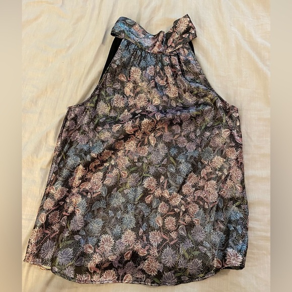 J. Crew Collection Reno Tie Neck Metallic Floral Top (P) - Picture 3 of 6